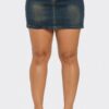 Acid-Wash Denim Mini Skirt with Belt Buckle