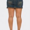 Acid-Wash Denim Mini Skirt with Belt Buckle