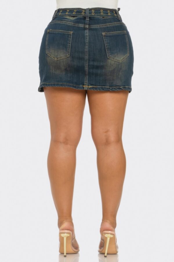 Acid-Wash Denim Mini Skirt with Belt Buckle