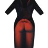 Mesh Body Print Dress - Sheer Mesh Mock Neck