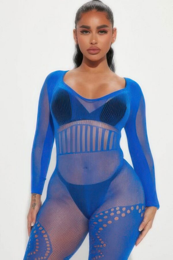 Lace Jumpsuit with Cutouts and Dot Mesh