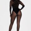 Mock Neck Mesh Jumpsuit with Thumb-Hole Sleeves