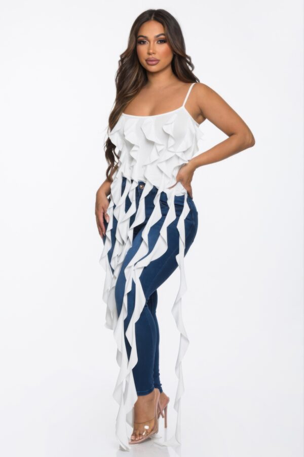 Ruffle Spaghetti-Strap Crop Top - Solid Casual Style