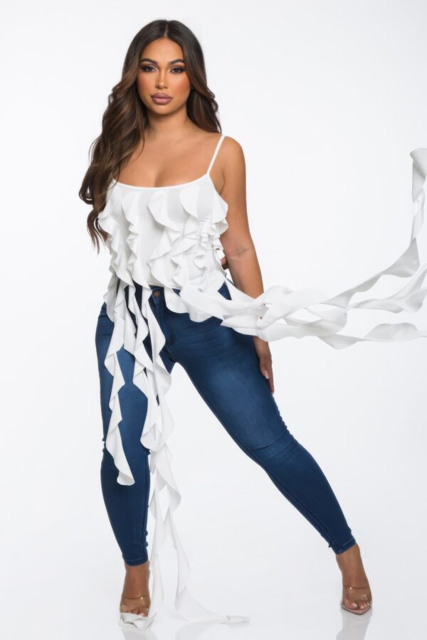 Ruffle Spaghetti-Strap Crop Top - Solid Casual Style