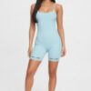Ribbed Spaghetti-Strap Romper with Open Back