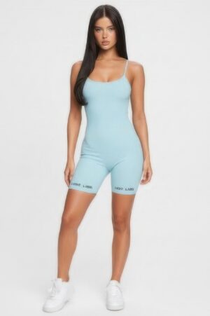 Ribbed Spaghetti-Strap Romper with Open Back
