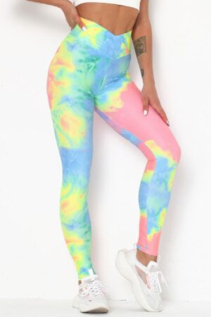 Tie-Dye Yoga Legging - Cross-Waist Ruched Back