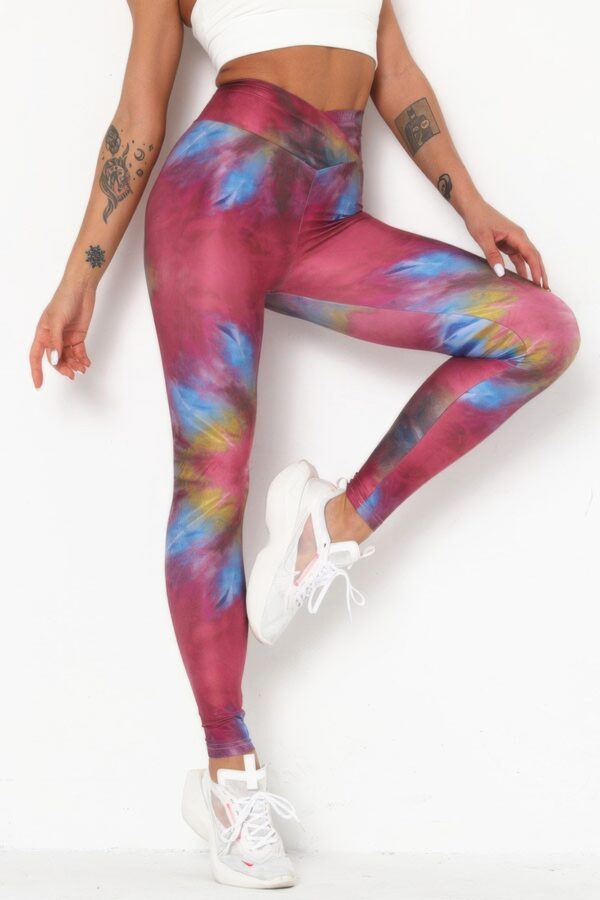Tie-Dye Yoga Legging - Cross-Waist Ruched Back