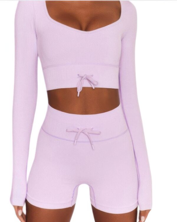 Seamless Long-Sleeve Crop Top & High-Waist Shorts Set