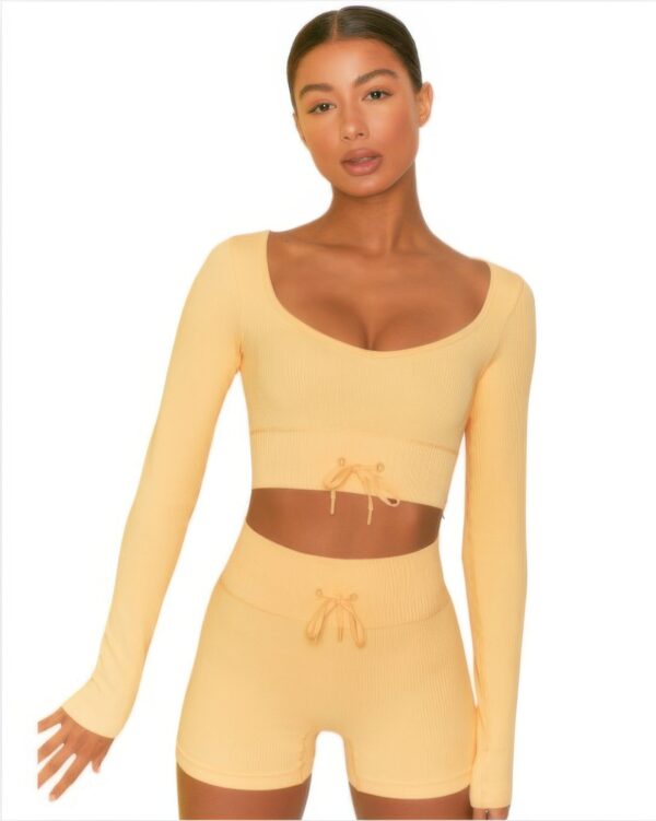 Seamless Long-Sleeve Crop Top & High-Waist Shorts Set