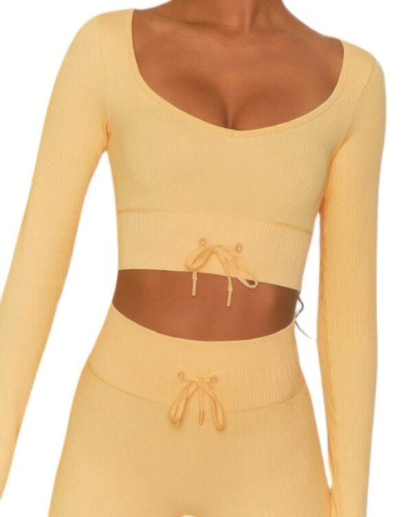 Seamless Long-Sleeve Crop Top & High-Waist Shorts Set