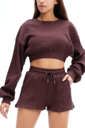 Cropped Long-Sleeve Two-Piece Set with Drawstring Pants