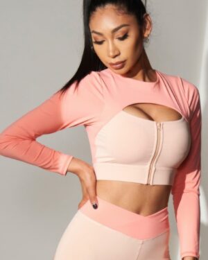 Color-Block Activewear Top - Front Zipper