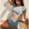 Sporty Two-Piece Yoga Set - Cropped Top & High-Waist Shorts