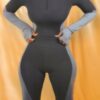 Colorblock Cropped Two-Piece Set with Thumb-Hole Top
