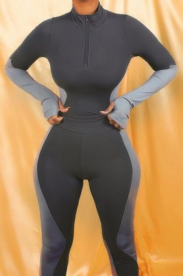 Colorblock Cropped Two-Piece Set with Thumb-Hole Top