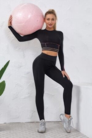 Color Block Two-Piece Yoga Set - Cropped Top & Leggings