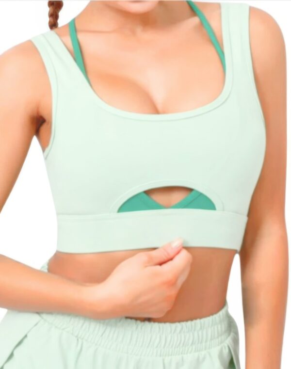 Sports Bra with Front Cutout and Color-Block Detail