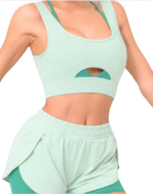 Sports Bra with Front Cutout and Color-Block Detail