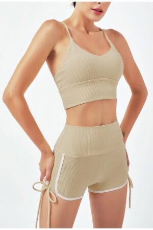 Two-Piece Yoga Set with Adjustable Side-String Shorts
