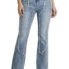 Curve-Panel Ripped Flare Jeans - High-Rise