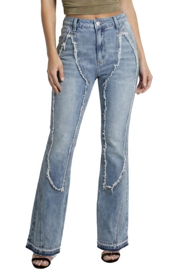 Curve-Panel Ripped Flare Jeans - High-Rise