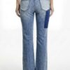 Curve-Panel Ripped Flare Jeans - High-Rise