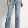 Curve-Panel Ripped Flare Jeans - High-Rise