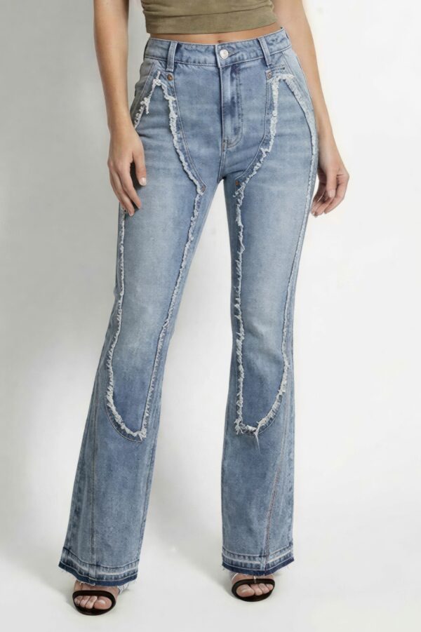 Curve-Panel Ripped Flare Jeans - High-Rise