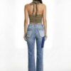 Curve-Panel Ripped Flare Jeans - High-Rise