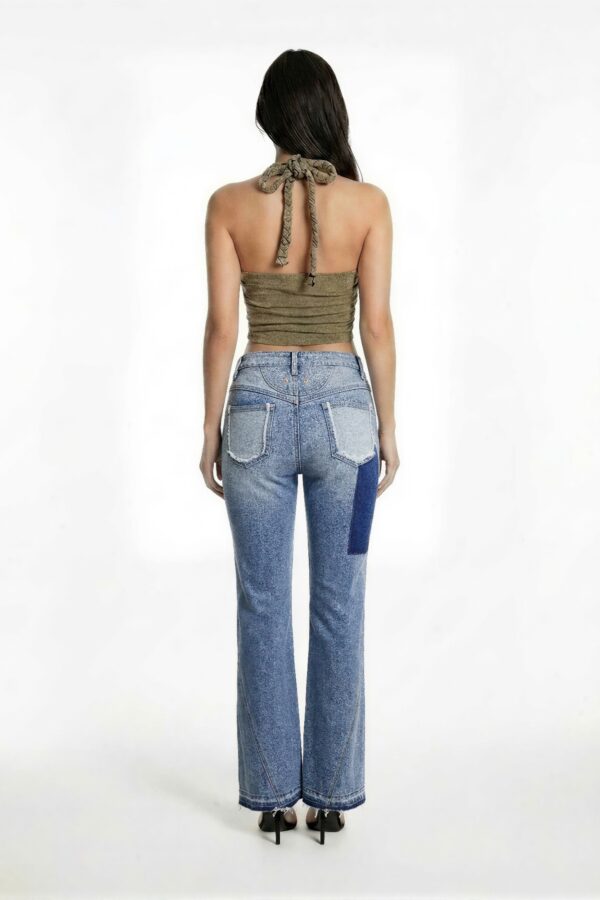Curve-Panel Ripped Flare Jeans - High-Rise