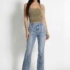 Curve-Panel Ripped Flare Jeans - High-Rise