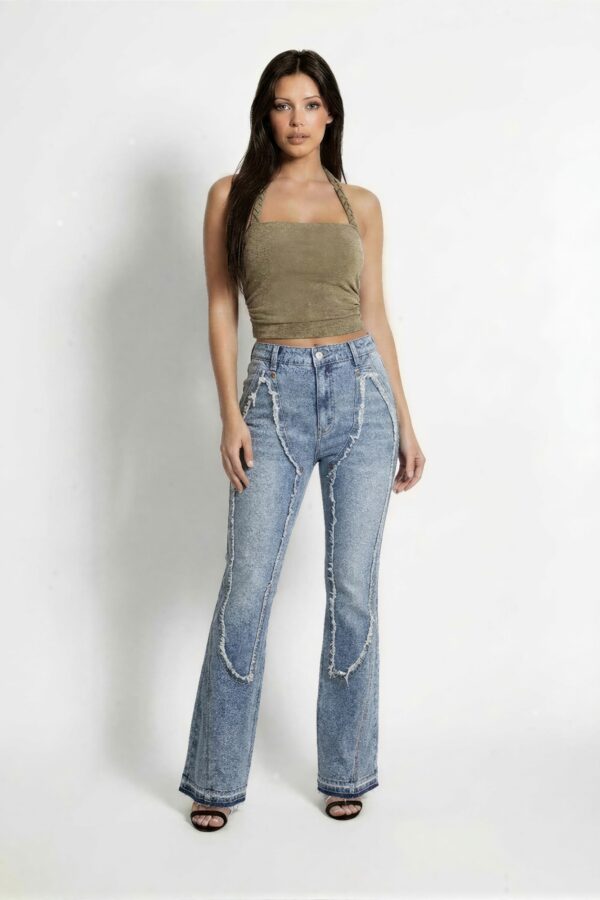 Curve-Panel Ripped Flare Jeans - High-Rise