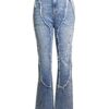 Curve-Panel Ripped Flare Jeans - High-Rise
