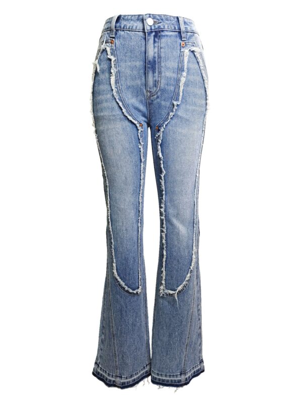 Curve-Panel Ripped Flare Jeans - High-Rise