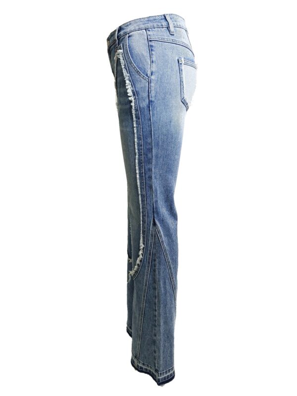 Curve-Panel Ripped Flare Jeans - High-Rise
