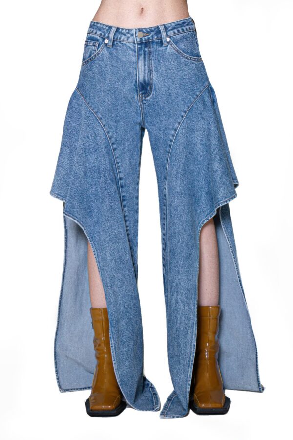 Waterfall Draped Flare Denim Pant - High-Rise