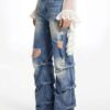 Riot Stack Destroyed Flare Jeans - Washed Indigo