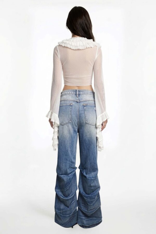 Riot Stack Destroyed Flare Jeans - Washed Indigo