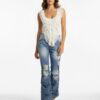 Riot Stack Destroyed Flare Jeans - Washed Indigo
