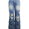 Riot Stack Destroyed Flare Jeans - Washed Indigo