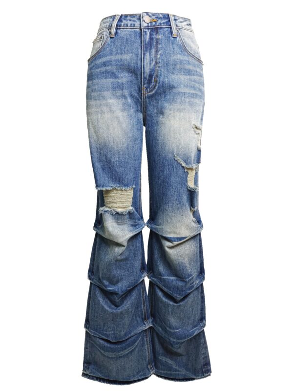 Riot Stack Destroyed Flare Jeans - Washed Indigo