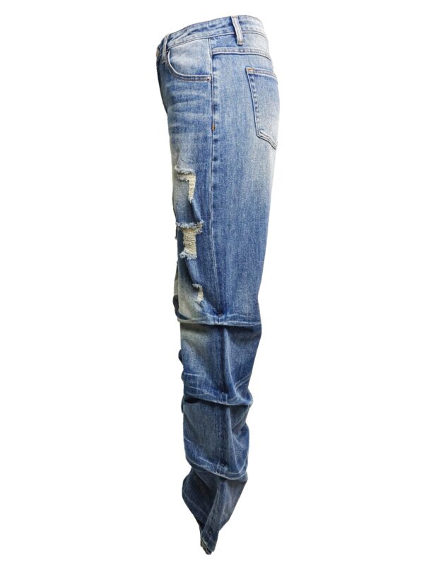 Riot Stack Destroyed Flare Jeans - Washed Indigo