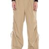 Ruched Wide-Leg Pants with Ruffle Waist and Ties