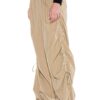 Ruched Wide-Leg Pants with Ruffle Waist and Ties