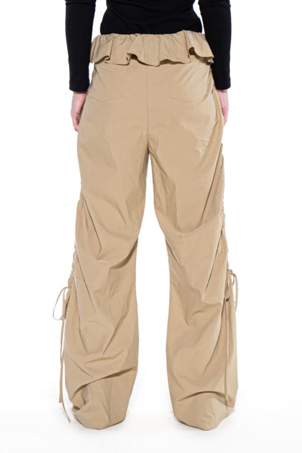 Ruched Wide-Leg Pants with Ruffle Waist and Ties