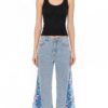 Patchwork Flare Jeans - Retro High-Rise Light Wash