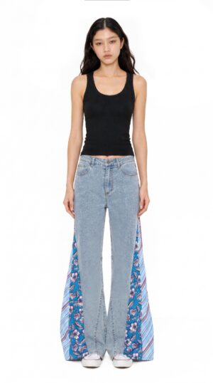 Patchwork Flare Jeans - Retro High-Rise Light Wash
