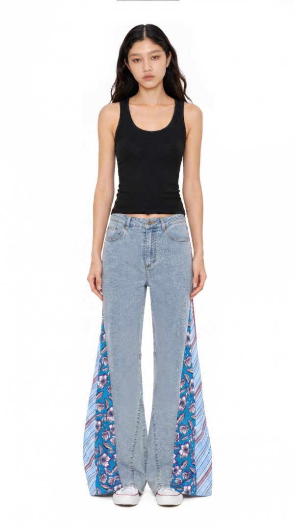 Patchwork Flare Jeans - Retro High-Rise Light Wash