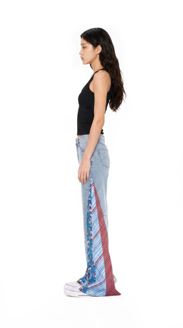 Patchwork Flare Jeans - Retro High-Rise Light Wash